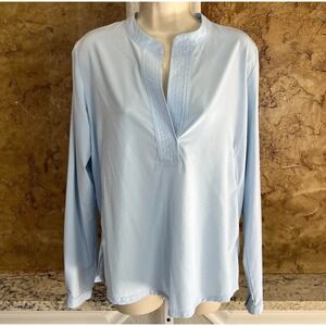 Ministry of Supply Juno Popover Blouse Women's Small Chambray Minimalist Blue